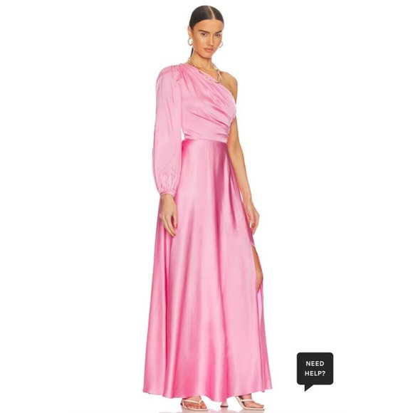 AMUR Elsabet One Shoulder Gown Calla Lily Pink Satin One Shoulder - Picture 5 of 7
